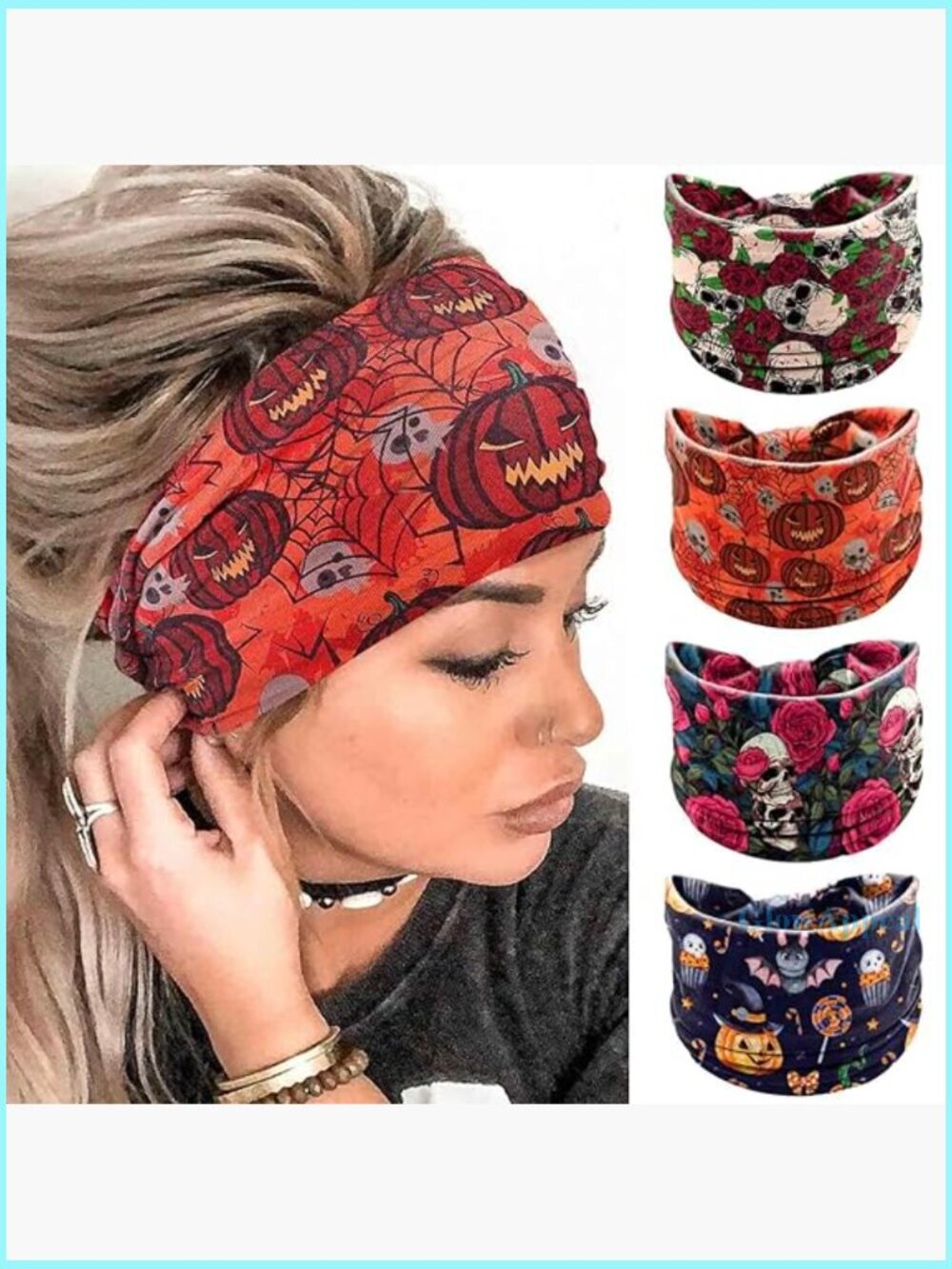 Wide Knotted Headbands Non-Slip Stretch Workout Yoga Hair Scarf 4Pcs